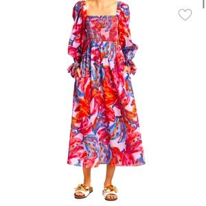 NWT Farm Rio colorful bananas long sleeved midi dress